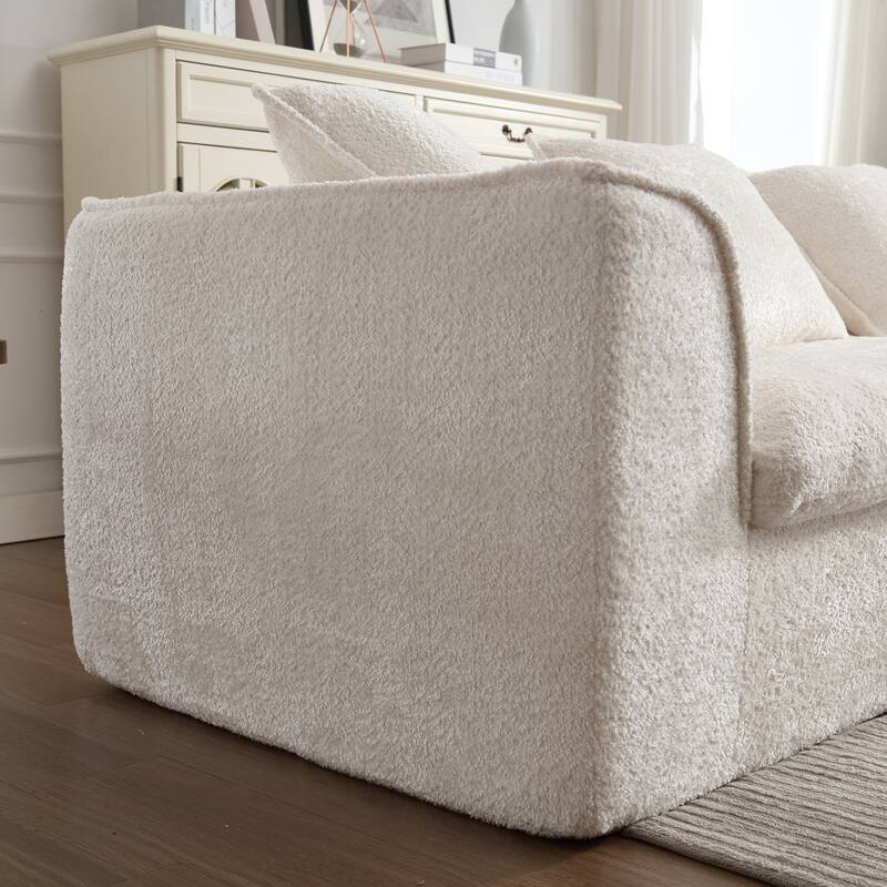3 Seater Beige Chenille Sofa for Living Room with Unique Double Seat and Corner Design