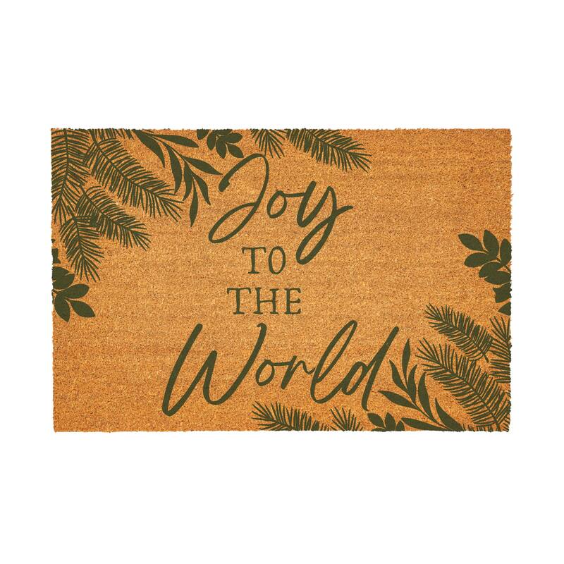 Shades of Green Coir Door Mat - "Joy To The World" - 36" x 24"