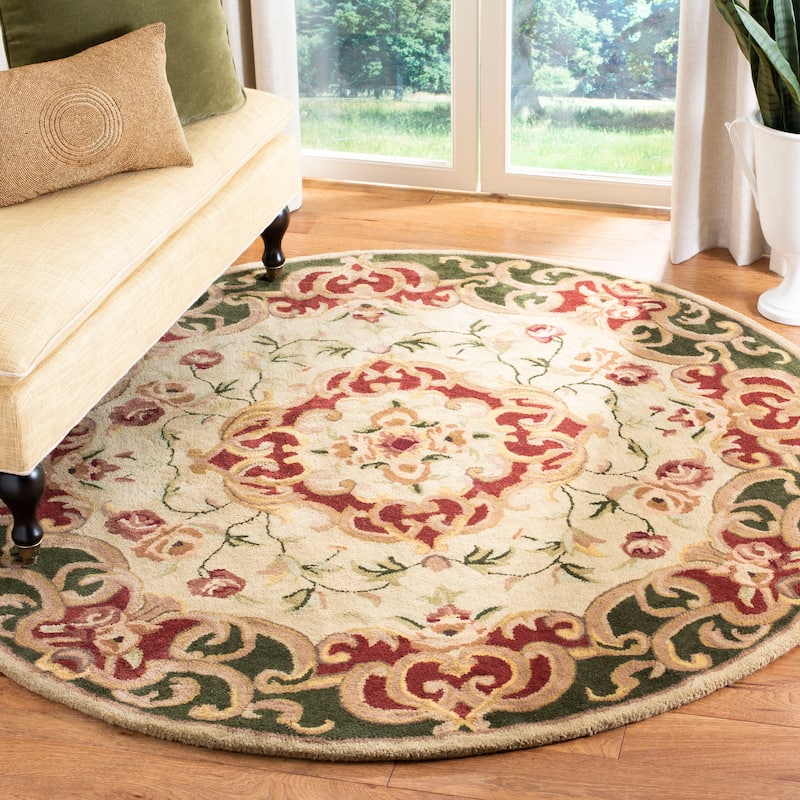 SAFAVIEH Handmade Classic Selvaggia Traditional Oriental Wool Rug - 3'6" Round - Ivory/Green