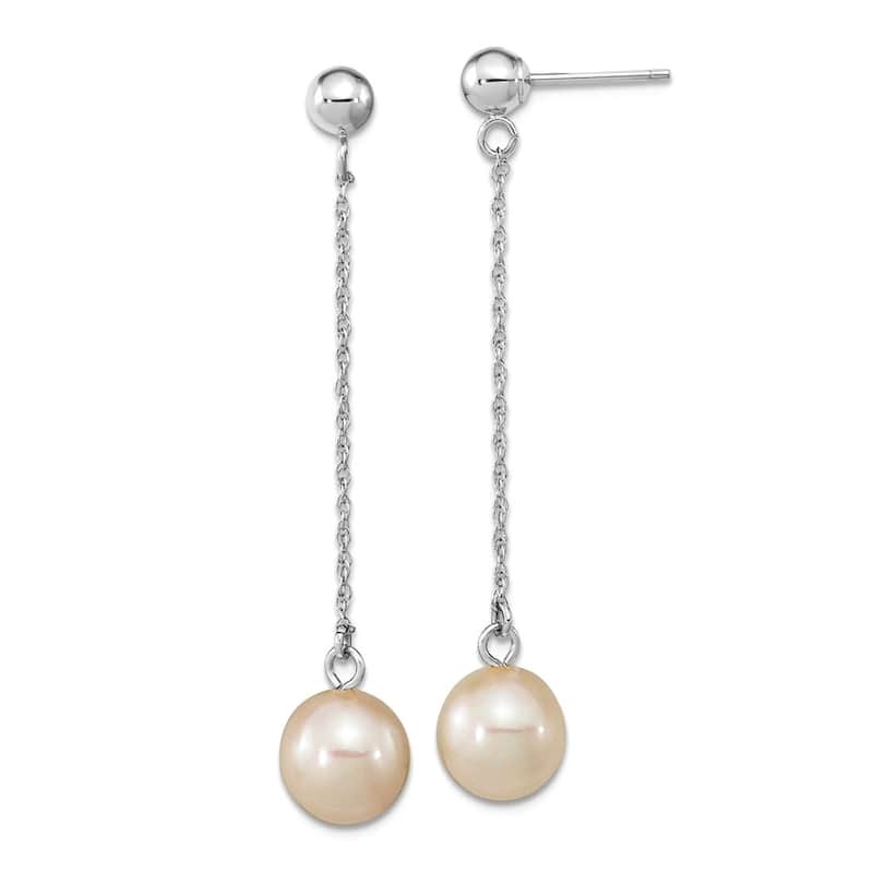 Curata 14k Yellow or White Gold 7-8mm Round Cultured Pearl Linear Dangle Earrings - 42x8mm