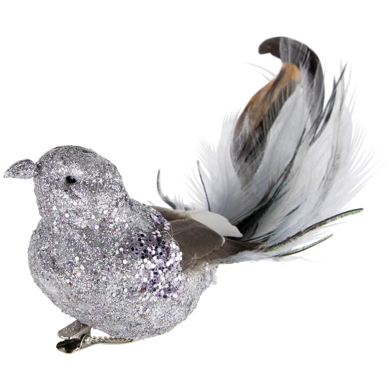 8" Glitter Embellished Clip On Bird With Feathers Christmas Ornament