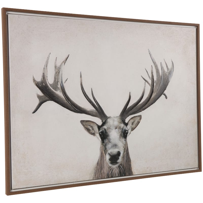 Canvas Deer Gazing Framed Wall Art with Wood Frame - Brown - Roche River Decor