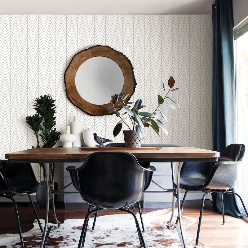 Geometric Melville Bison Grey Herringbone 15' L X 8 W Wallpaper Roll - Taupe