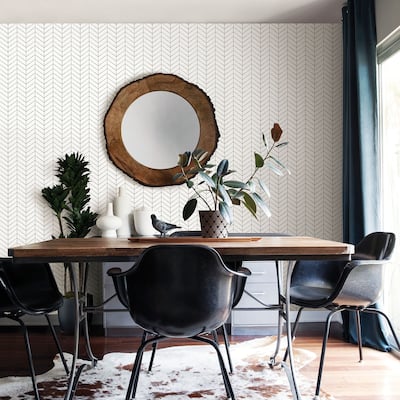Geometric Melville Bison Grey Herringbone 15' L X 8 W Wallpaper Roll
