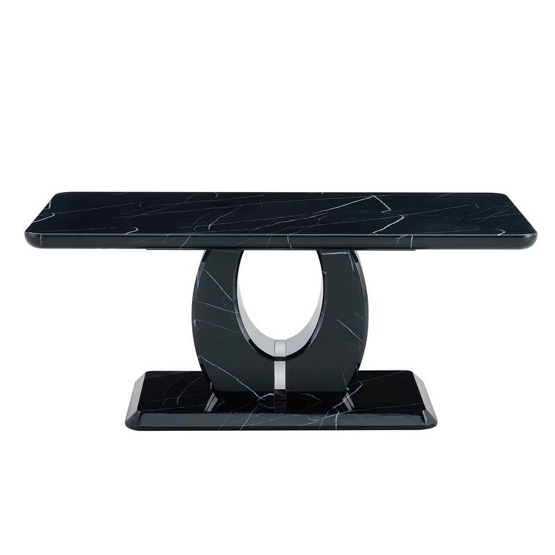 Modern minimalist black MDF pattern sticker pattern MDF rectangular coffee table. Add a peaceful and comfortable atmosph