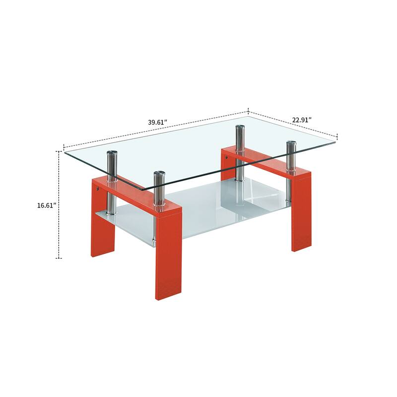 Modern Art Rectangular Coffee Table with a Bottom Shelf