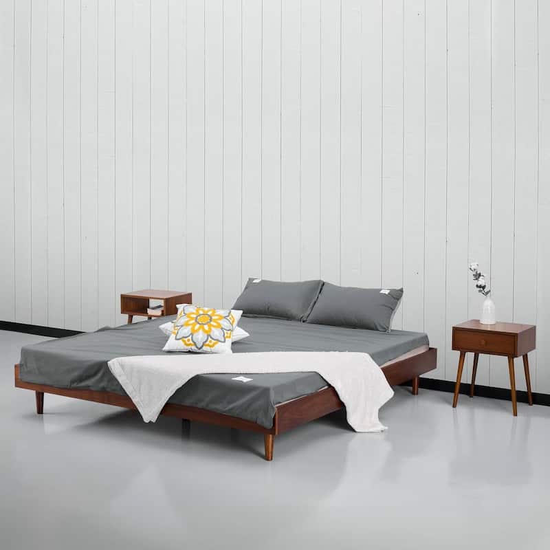 Modern Wooden Platform Bed Frame with Floating Design