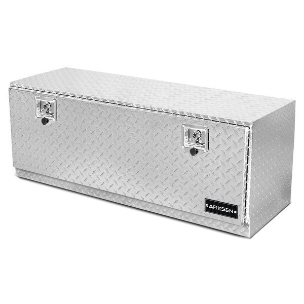 ARKSEN 48" Heavy Duty Truck RV Aluminum Diamond Plate Tool Box Underbody Trailer Storage With T-Handle Latch Key, Silver