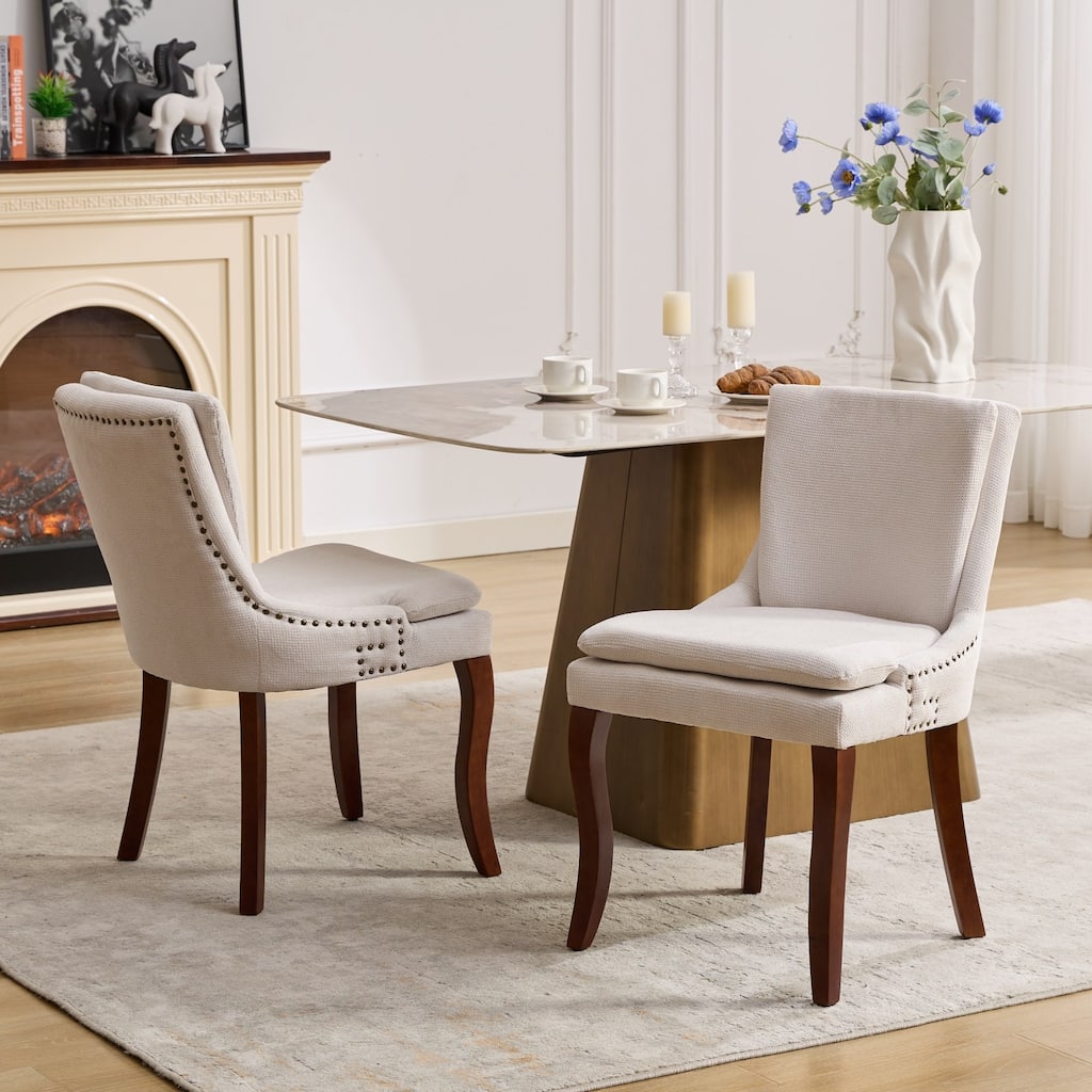 GDF Studio - Modern Chenille Upholstered Dining Chairs with Double-Layer Cushion & Curved Wood Legs, Set of 2