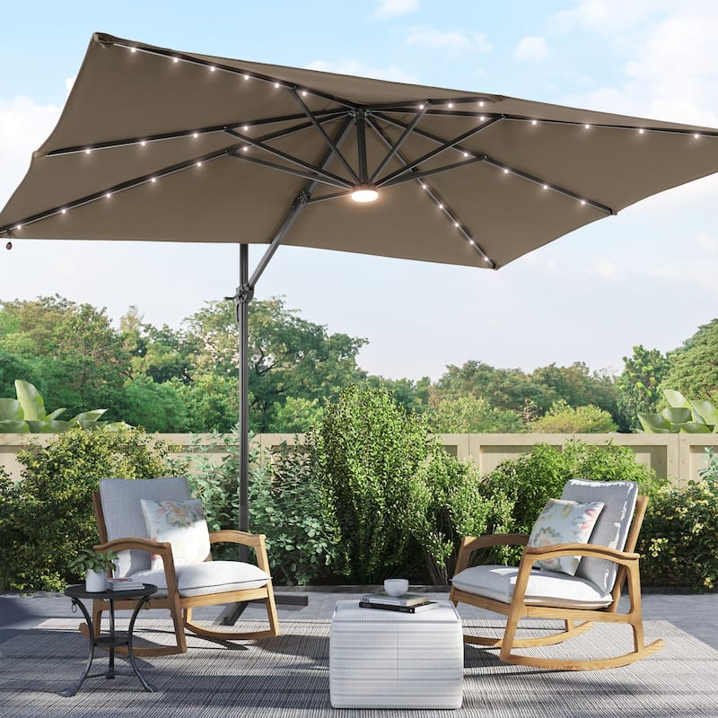BONOSUKI 10x8FT LED Cantilever Patio Umbrella 360 Rotation and Canopy - Taupe