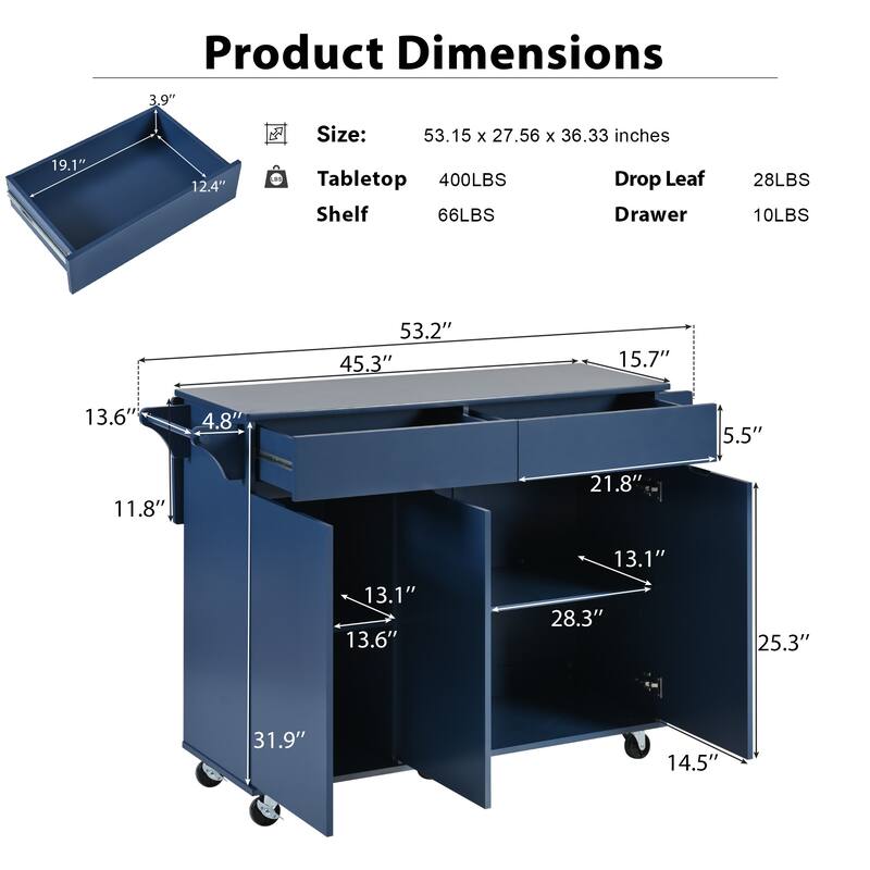 MDF Kitchen Cart with Towel Rack and Spice Rack and Drawer
