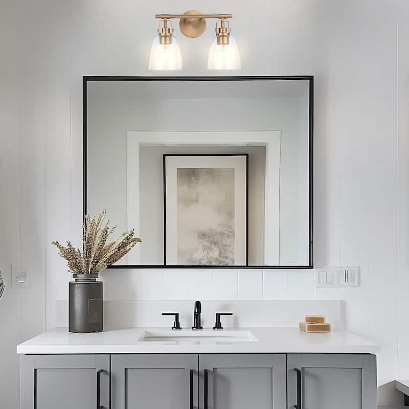 Modern Brilliance Farmhouse 2-Light Gold Vanity Light - 14.6"L x 7"W x 10.6"H