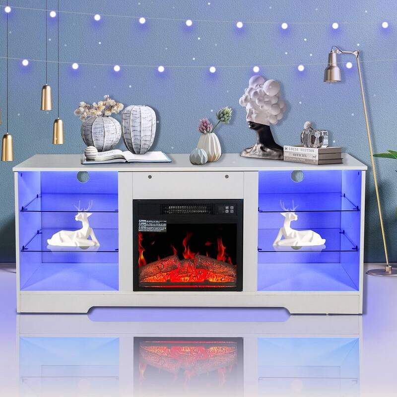 Modern Fireplace TV Stand with 18 Inch Electric Fireplace Heater