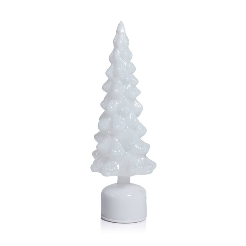 LED Glass Rotating Tree, Holiday Lighted Table Décor - White - 15.75"