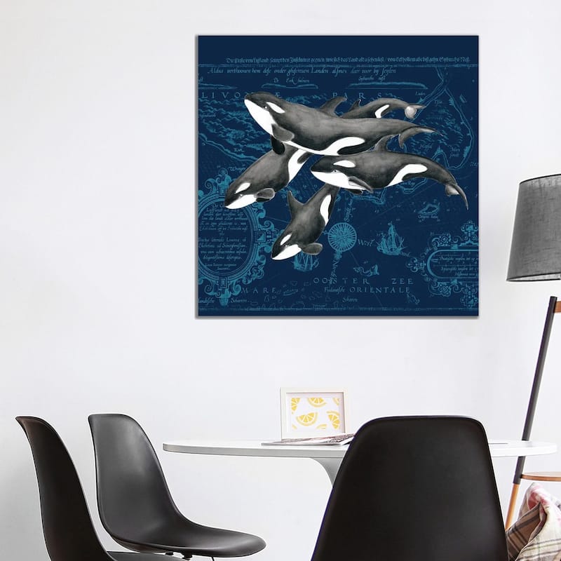 iCanvas "Orca Whale Pod Vintage Map Indigo" by Seven Sirens Studios Canvas Print - 37x37x1.5