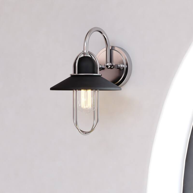 Galena Matte Black and Nickel Coastal Bathroom Vanity Wall Sconce Light Fixture - Matte Black and Satin Nickel - 7.5-in W x 11.5-in H x 9.5-in D