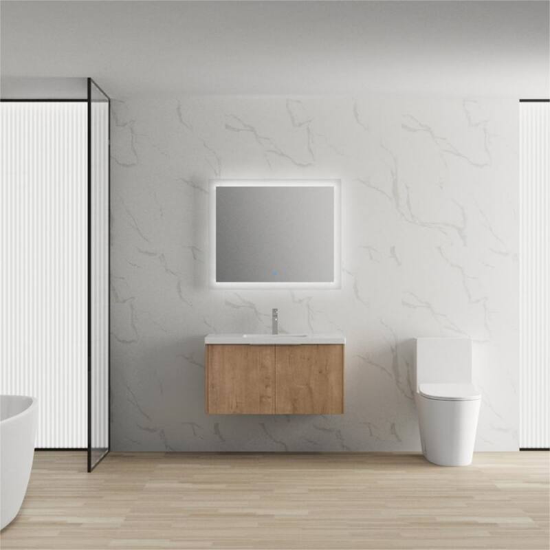24/30/36 Inch Wall Mounted Single Bathroom Vanity with Resin Vanity Top in Walnut / Oak