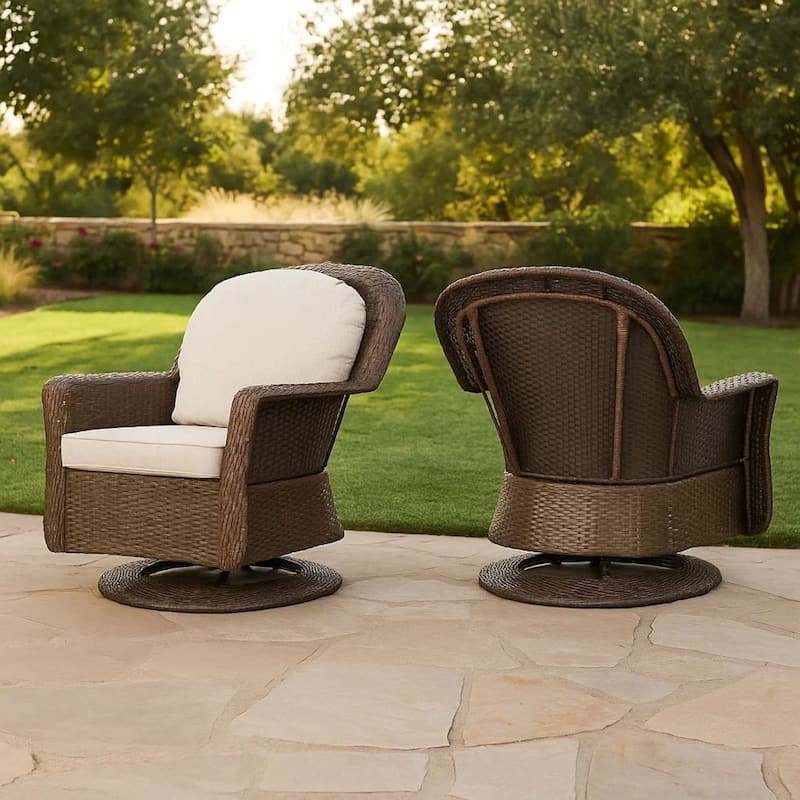 Kaia Outdoor Swivel Accent Chair Set of 2, Rattan Wicker Weave, Beige
