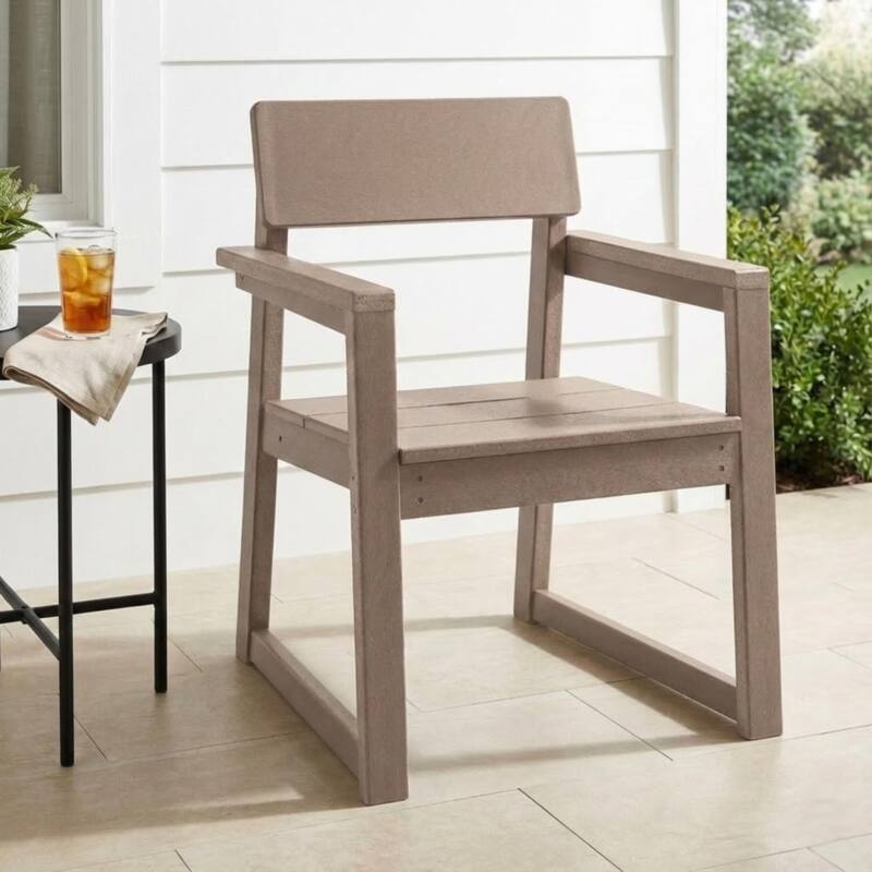 HDPE Outdoor Dining Armchairs, All-Weather Patio Chairs with Backrest & Armrests for Backyard, Deck, Porch, Garden - Wood