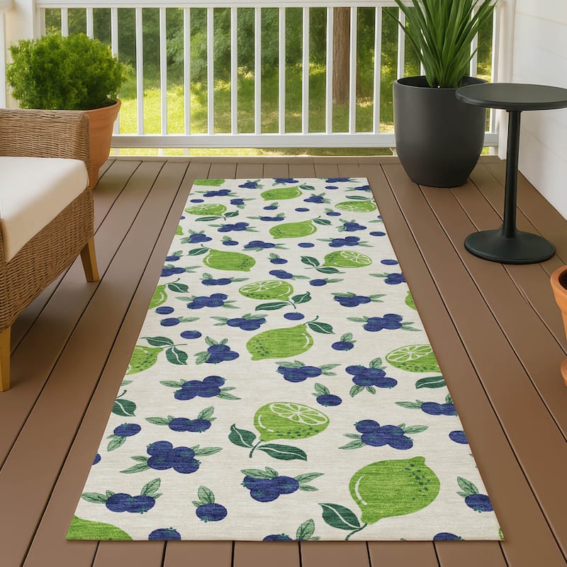 Machine Washable Indoor/ Outdoor Citrus Berry Chantille Rug - Linen - 2'3" x 7'6"