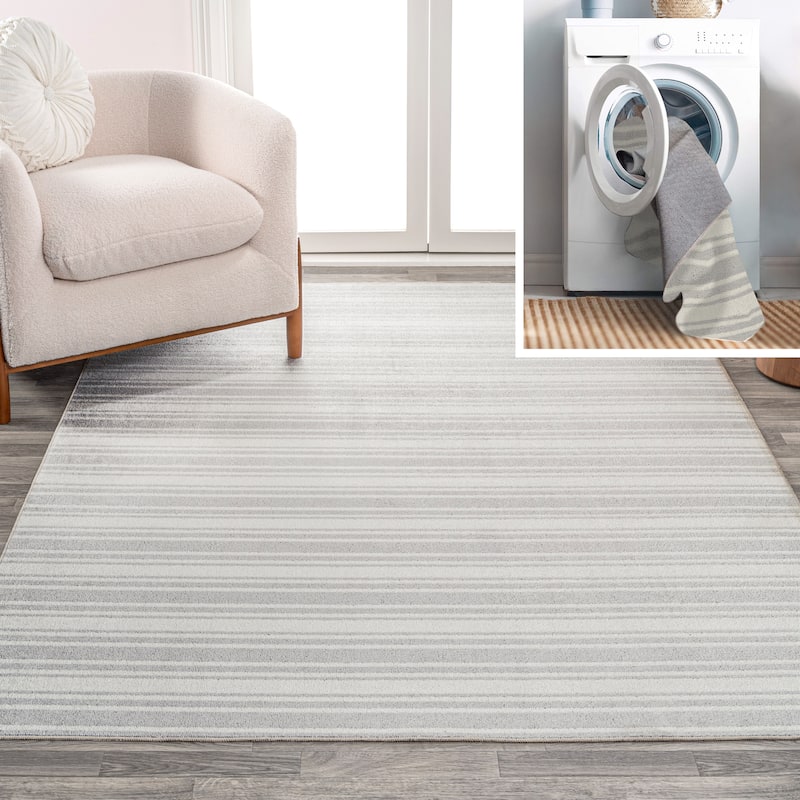 JONATHAN Y Maze Two-Tone Striped Classic Low-Pile Machine-Washable Cream/Light Gray Area Rug