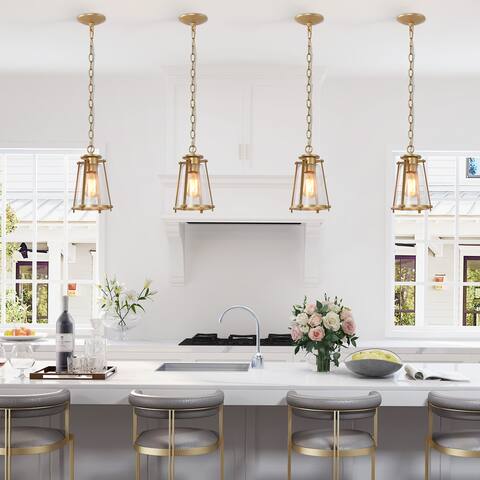 Modern Gold 1-Light Cone Seeded Glass Pendant Lights for Kicthen Island