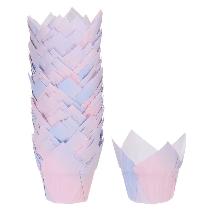 50Pcs Tulip Cupcake Liners Paper Baking Cups Fancy Pink Purple - Fancy Pink Purple
