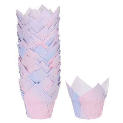 50Pcs Tulip Cupcake Liners Paper Baking Cups Fancy Pink Purple - Fancy Pink Purple