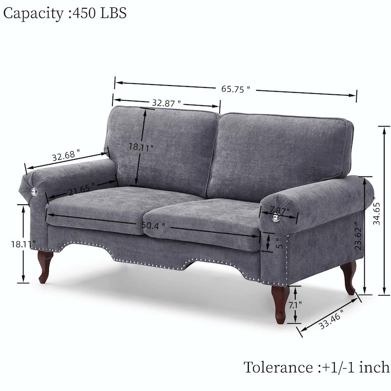 Linen Loveseat - Tufted Chesterfield Sofa
