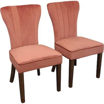 Set of 2 Velvet Upholstered Dining Chairs with Brown Wooden Legs - 26” x 21” x 38”