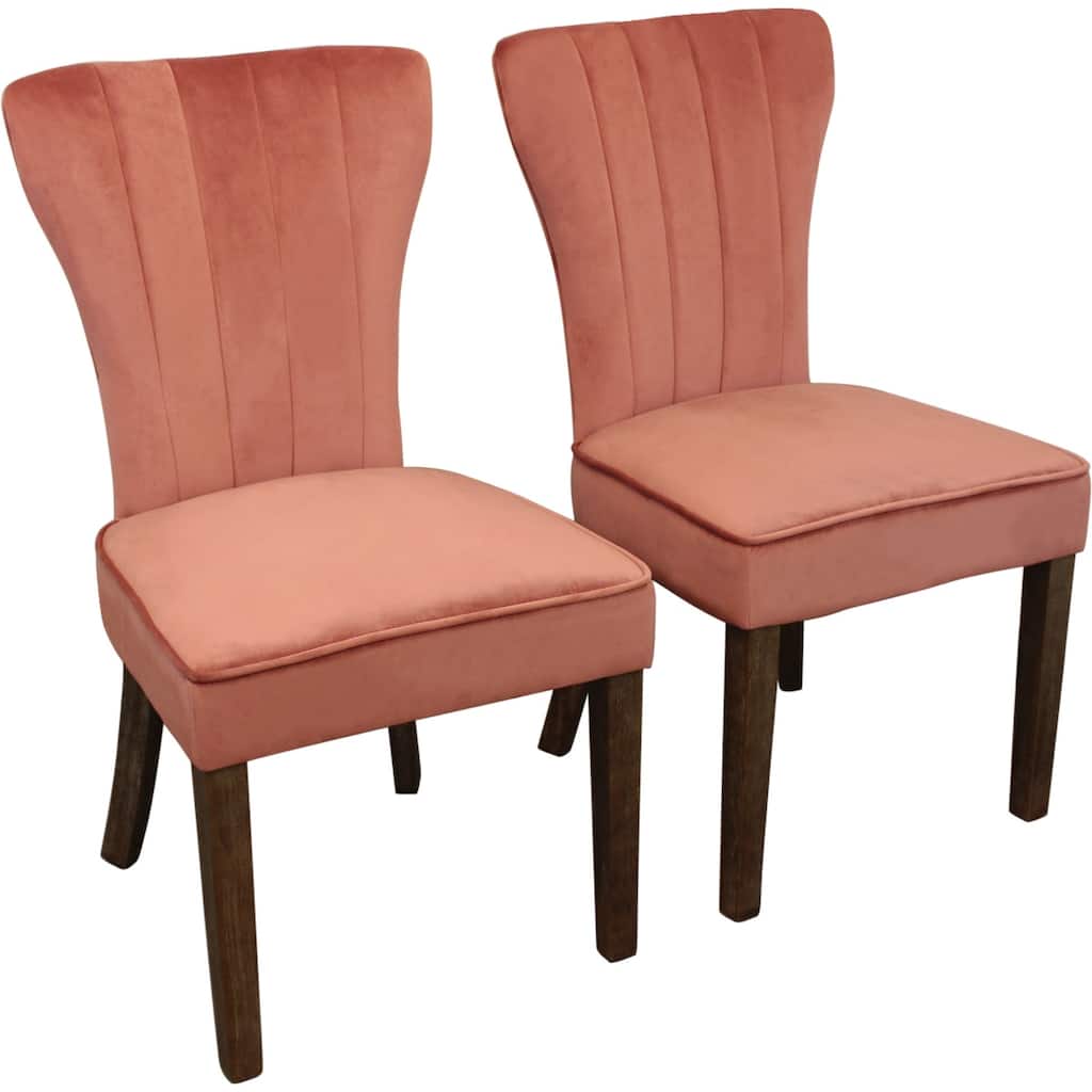 Set of 2 Velvet Upholstered Dining Chairs with Brown Wooden Legs - 26” x 21” x 38”