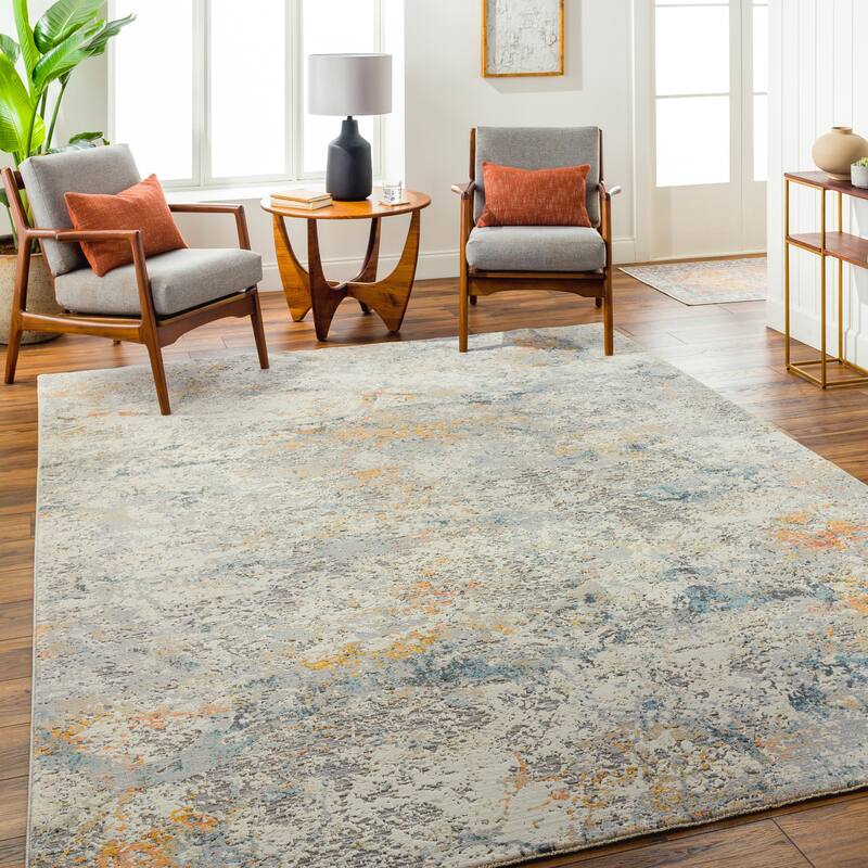 Livabliss Hassler Modern Abstract Area Rug - Grey/Yellow - 5'3" Round