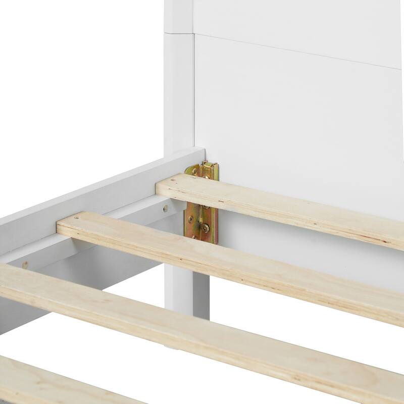 Rustic Pine Wood Bed Frame Low-Profile Platform Bed with Panel Headboard Solid Wood Slat Support and Extra Wide Thickened Legs