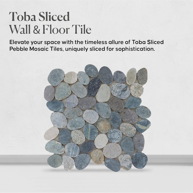 Toba Sliced Pebble Mosaic, Backsplash Kitchen Walls, Shower and Bathroom Floors 12" X 12" (5 Sqft per case) - Case (5 Tiles)