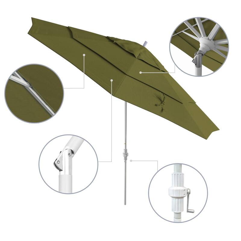 California Umbrella 11' Rd. Aluminum Patio Umbrella, Crank Lift, Collar Tilt, Dbl Wind Vent, White Finish, Sunbrella Fabric