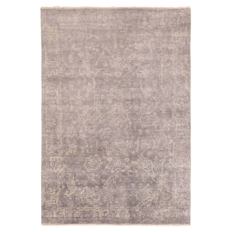 ECARPETGALLERY Hand-knotted Finest Oushak Dark Grey Wool Rug - 6'0 x 8'10