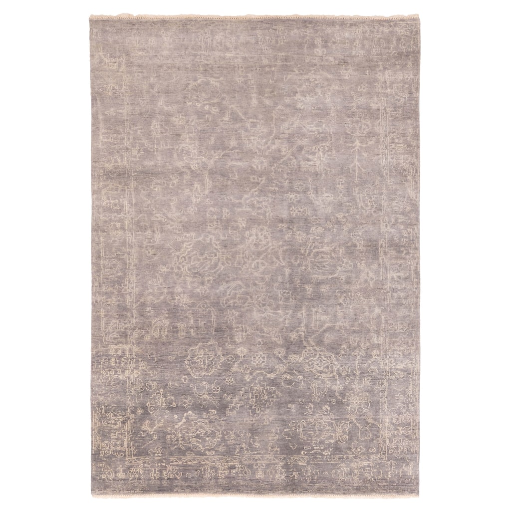 ECARPETGALLERY Hand-knotted Finest Oushak Dark Grey Wool Rug - 6'0 x 8'10