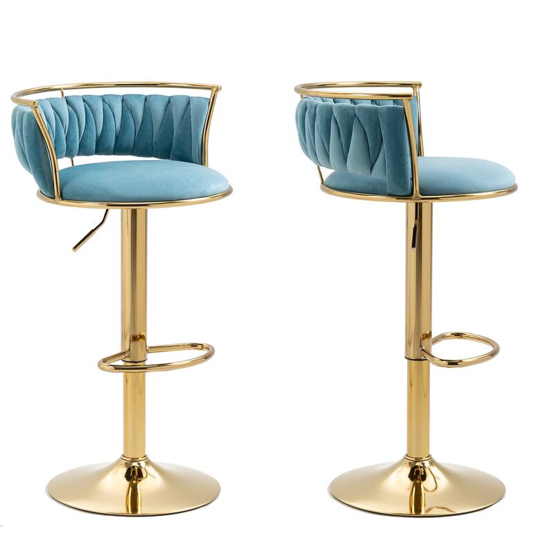 4 Set Velvet Adjustable Swivel Bar Stools With Backs