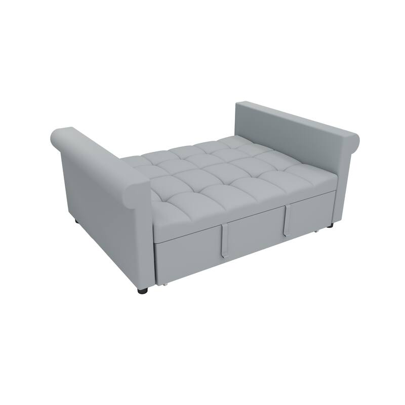 Velvet 2-Seater Sofa Bed, Pull-Out Couch Loveseat with Scroll Arms, Sleeper Sofa with Adjustable Backrest