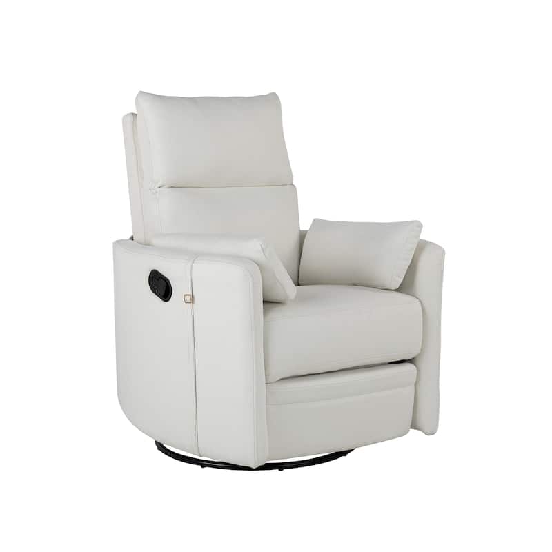 Beige Upholstered Swivel Rocker Recliner with Manual Recline, 360° Swivel, and Two Removable Cushions