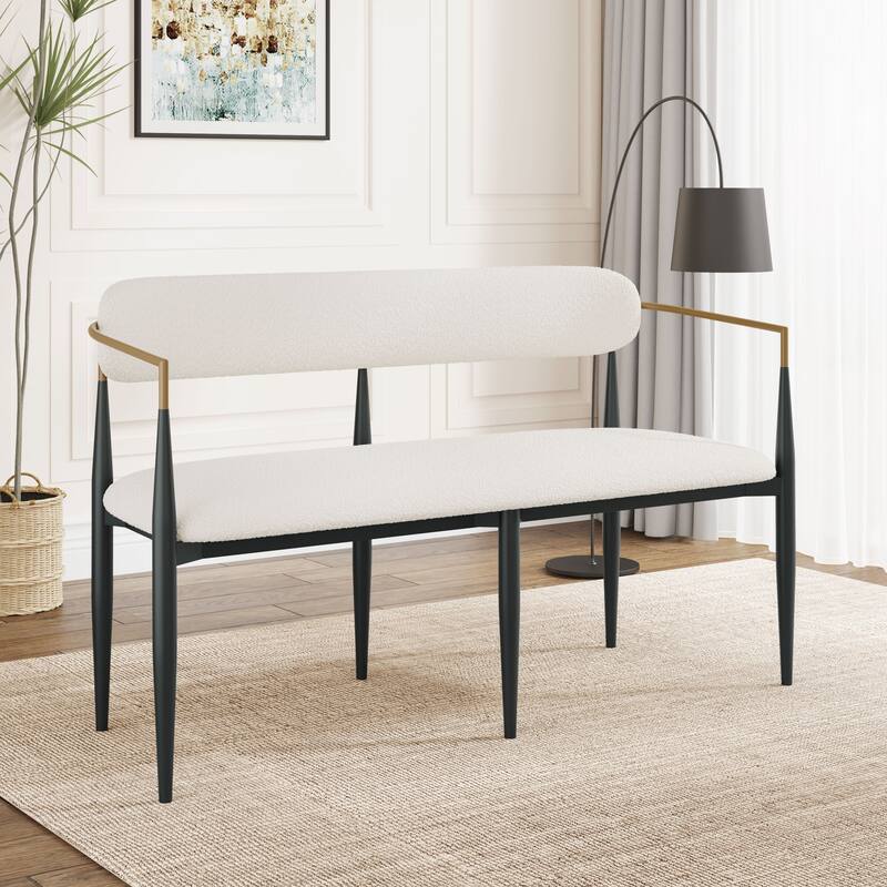 Christopher Knight Home - Elias Modern Metal Loveseat Settee with Elegant Upholstered Seating - Black + Beige/Boucle