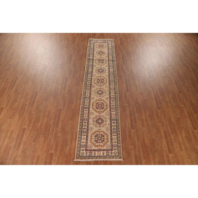 Geometric Kazak Runner Rug Handmade Wool Carpet - 2'10" x 13'0"