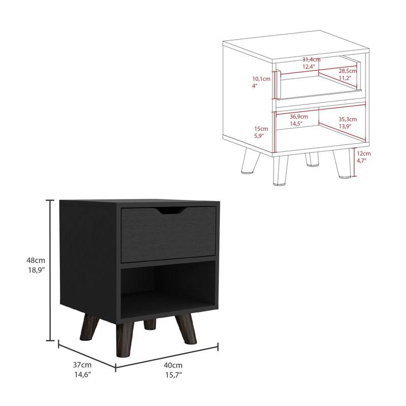 Crail 19" Tall Nightstand with One Drawer Storage Cabinet
