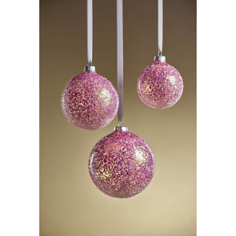 3.25" Multi-Pink Confetti Glass Ball Ornaments, Set of 6