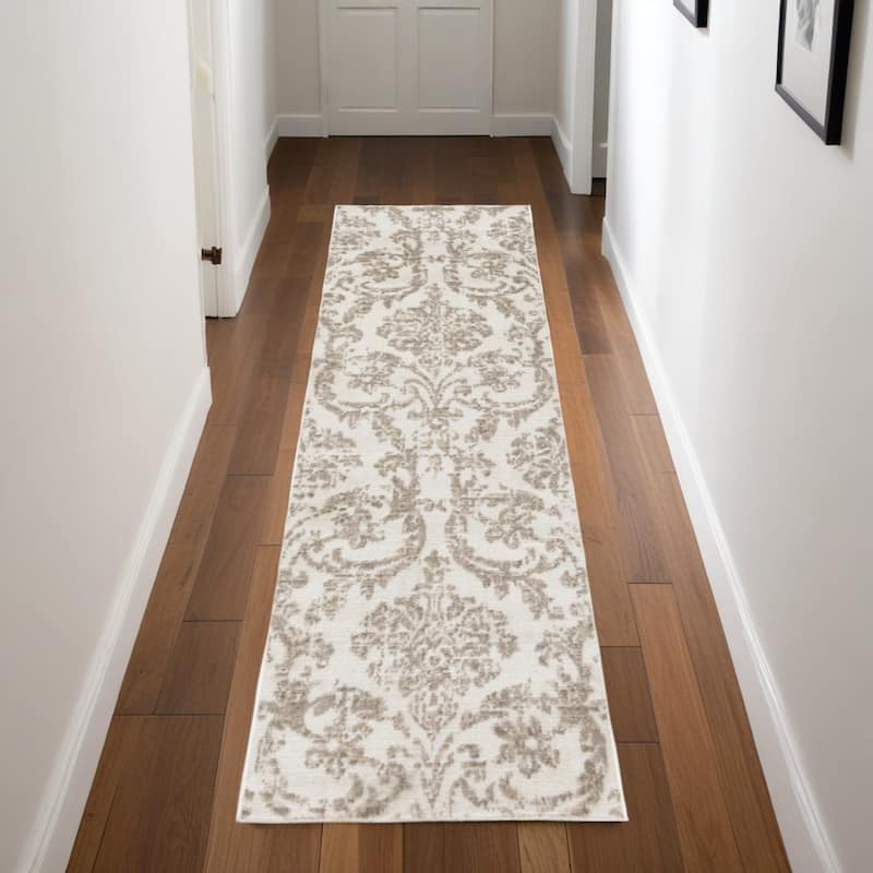 Foyu Power Loomed Distressed Abstract Stain Resistant Area Rug By HomeRoots - 87' X '27' X '0.5 - 87' X '27' X '0.5 - Cream/Onyx - Runner