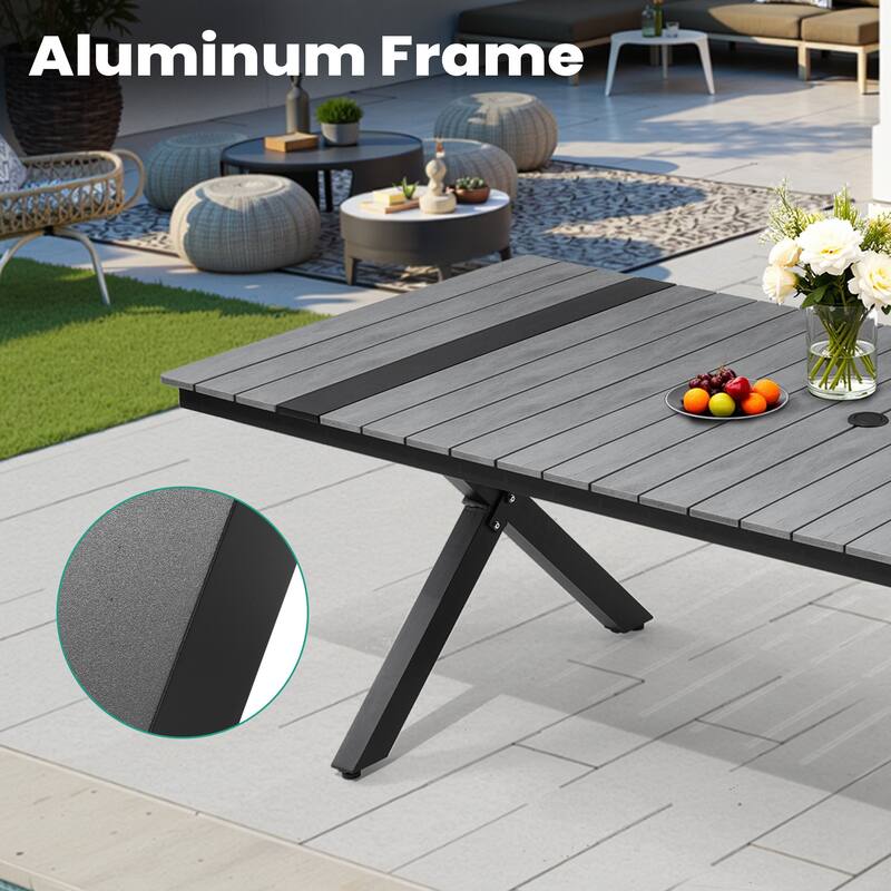 13PC Outdoor Patio Aluminum X-Frame Dining Set Table with Stackable Chairs Umbrella Hole