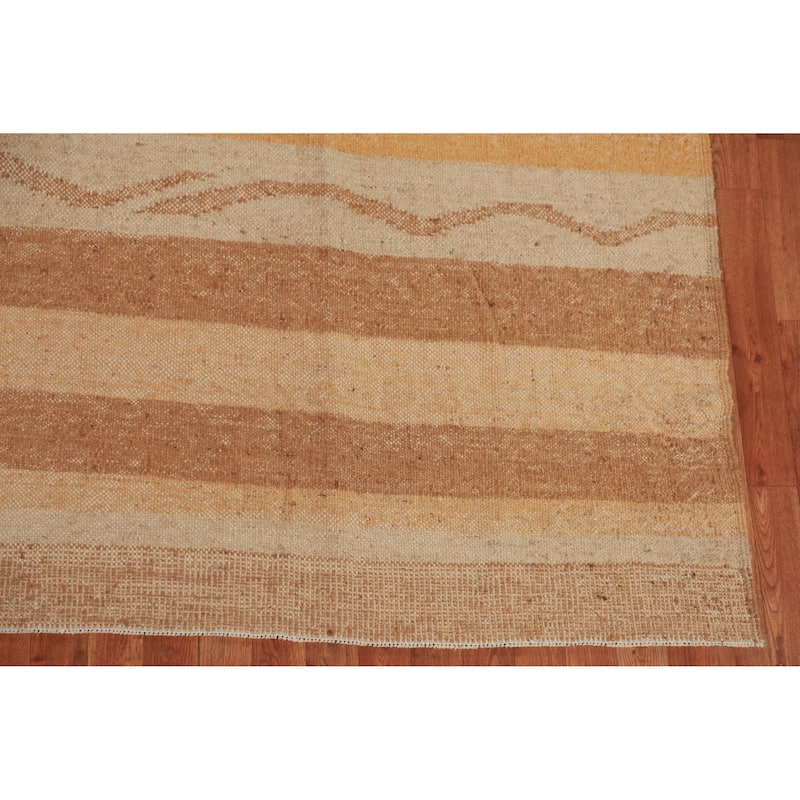 Hand Woven Oriental 100% Jute Carpet Modern Stripe Multi-Colored Kilim Area Rug - 12' 0'' X 9' 7''