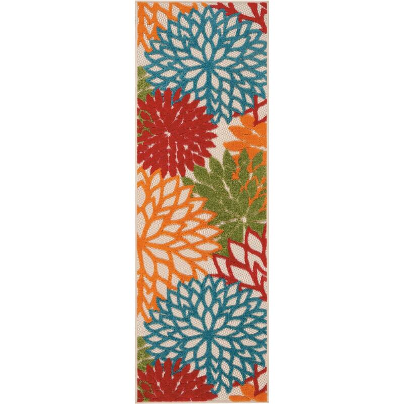 Nourison Aloha Floral Modern, Indoor/Outdoor Area Rug - 2'3" x 12' - Green