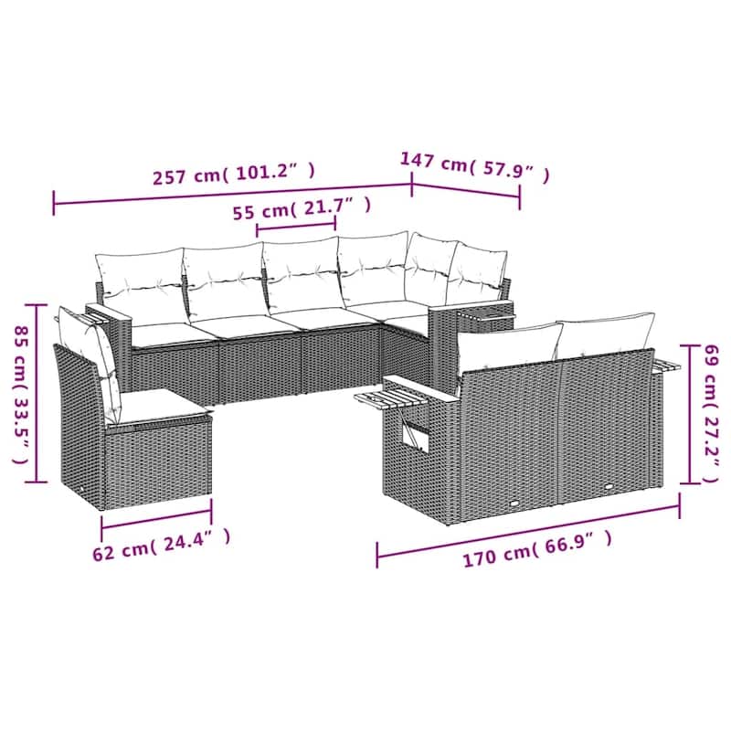 vidaXL Patio Sofa Set with Cushions Outdoor Conversation Furniture Poly Rattan