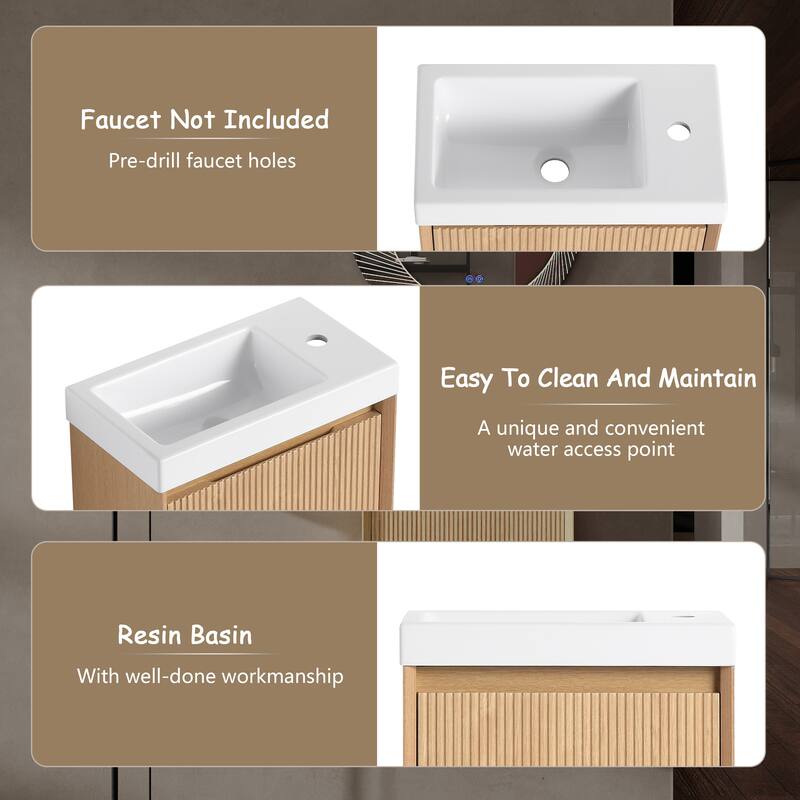 GDFStudio - Helsinki 18.5" Modern Wall-Mounted Bathroom Vanity Set with Resin Sink, Soft Closing Door & Antirust Hardware
